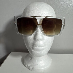 Clear & Brown Gold Square Sunglasses One Size Unbranded